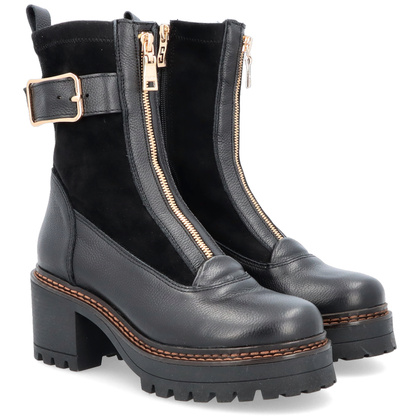 Skórzane botki na platformie - SIMEN 7197A CZARNY