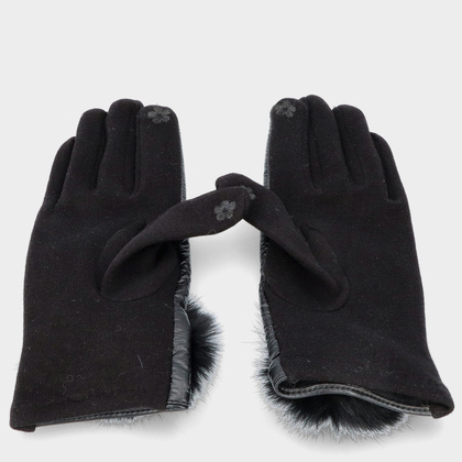 Rękawiczki damskie z futrzanym pomponem - TYMOTEO LOVE R01 CZARNE