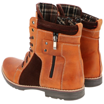 Męskie buty zimowe - KENT 237 KARMELOWE + WELUR