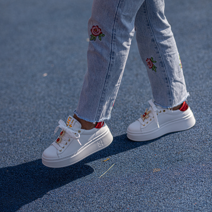 Sneakersy skórzane premium - GIO+ PIA300A BIAŁO-CZERWONE