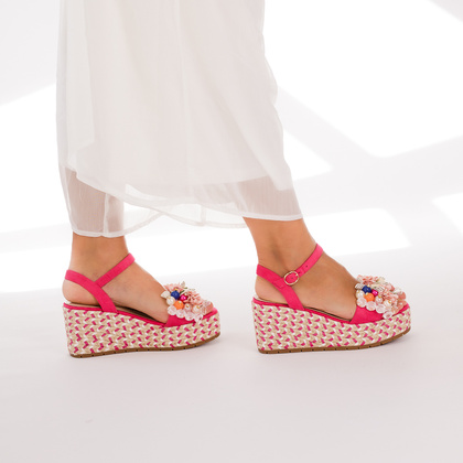 Modne sandały na koturnie - SCAVIOLA S-398 FUKSJA