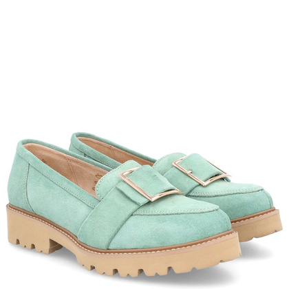 Skórzane półbuty z klamrą - TYMOTEO M2144 ZIELONE