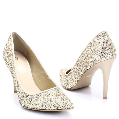 Brokatowe szpilki TYMOTEO LARI ZŁOTE