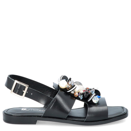 Skórzane sandały z ozdobą - TYMOTEO 3801 CZARNE