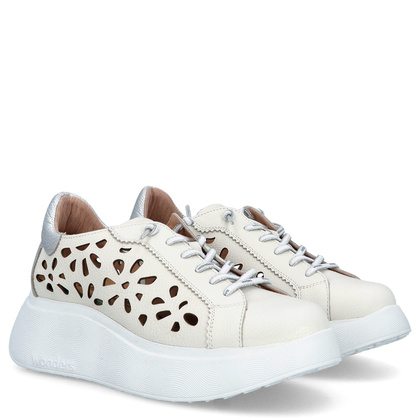 Ażurowe sneakersy damskie - WONDERS A-3621 BIAŁE