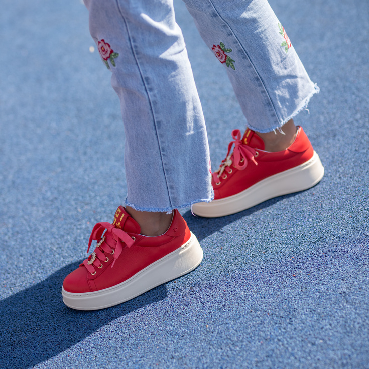 Sneakersy skórzane premium - GIO+ PIA300B CZERWONE