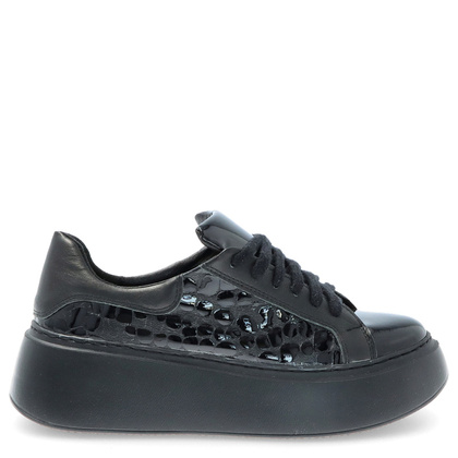 Skórzane sneakersy na grubej podeszwie - TYMOTEO P1020 CZARNE