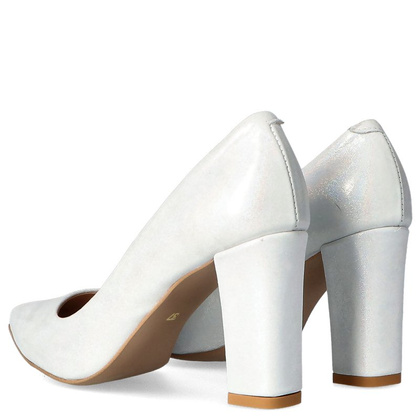 Czółenka ślubne ze skóry - TYMOTEO LAND SREBRNE