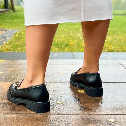 Skórzane mokasyny z ozdobą - TYMOTEO G1070 CZARNE PANTERKA