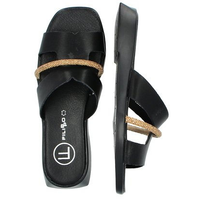 Płaskie klapki ze skóry - FILIPPO DK6878/25 CZARNE