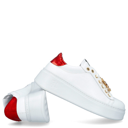 Sneakersy skórzane premium - GIO+ PIA300A BIAŁO-CZERWONE