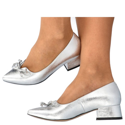 Czółenka na niskim obcasie - KOTYL 9925 SREBRNE