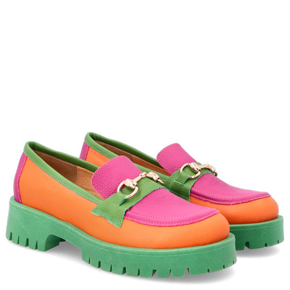 Kolorowe mokasyny ze skóry - TYMOTEO A1003 POMARAŃCZ ZIELEŃ RÓŻ