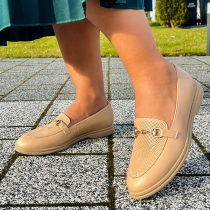 Miękkie mokasyny ze skóry - TYMOTEO P1021 BEŻOWE