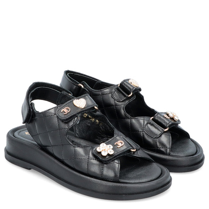 Sandały na rzep z ozdobami - TYMOTEO G1059 CZARNE