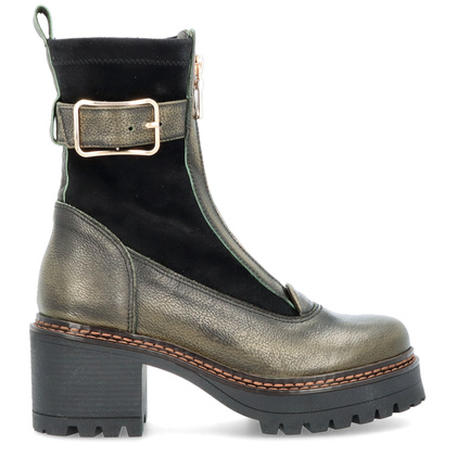 Skórzane botki na platformie - SIMEN 7197A KHAKI