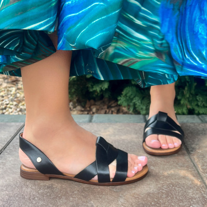 Płaskie sandały skórzane - LEMAR 40185 CZARNE