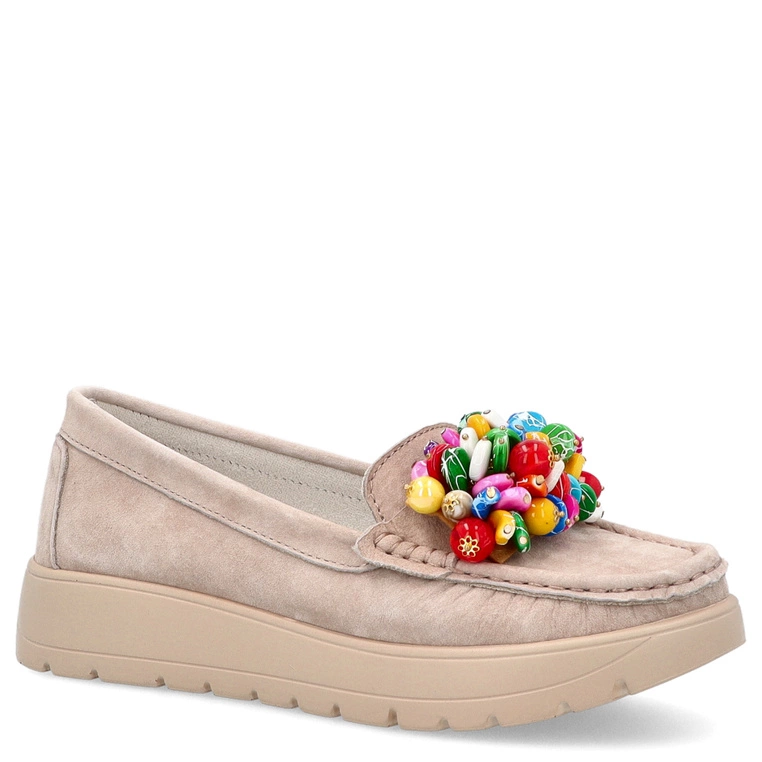 Skórzane półbuty z ozdobą - FILIPPO DP6828/25 BEŻOWE