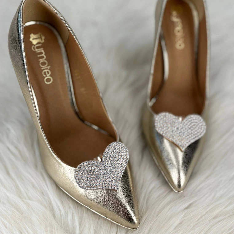 Klipsy do butów błyszczące serca z kryształkami - TYMOTEO LOVE T41 ZŁOTE