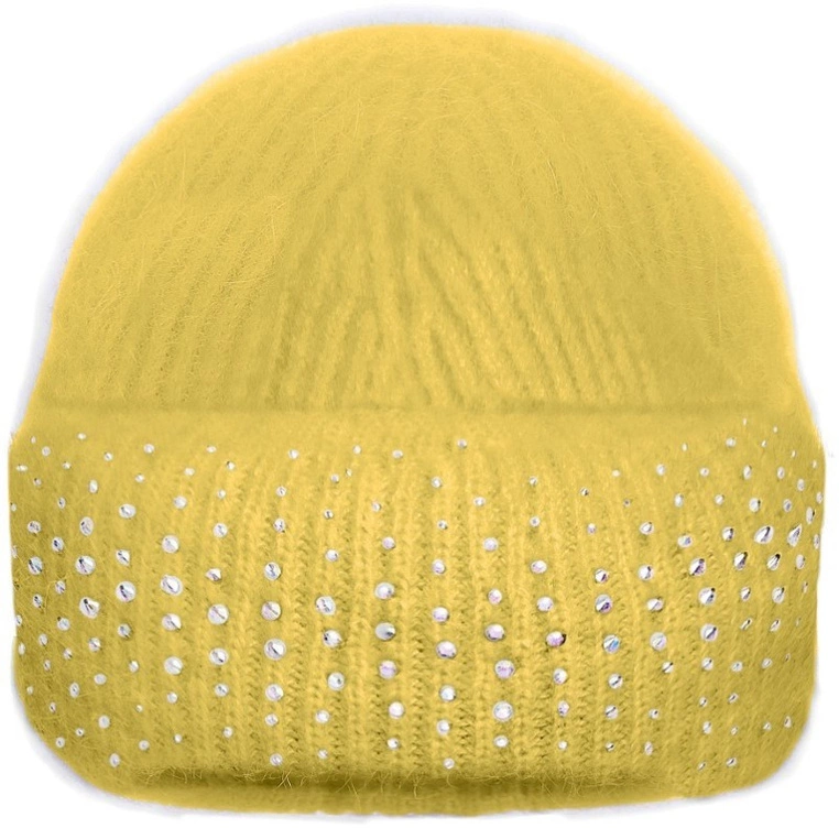 Czapka damska z cyrkoniami - RABIONEK AN24.09 OLIWKOWA