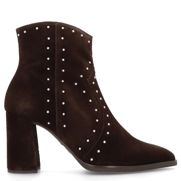 Skórzane botki na słupku - WONDERS M-5431 BRĄZOWE