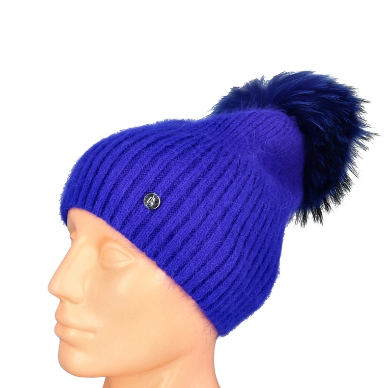 Czapka damska z pomponem - RABIONEK AN23.06PNJ GRANATOWA