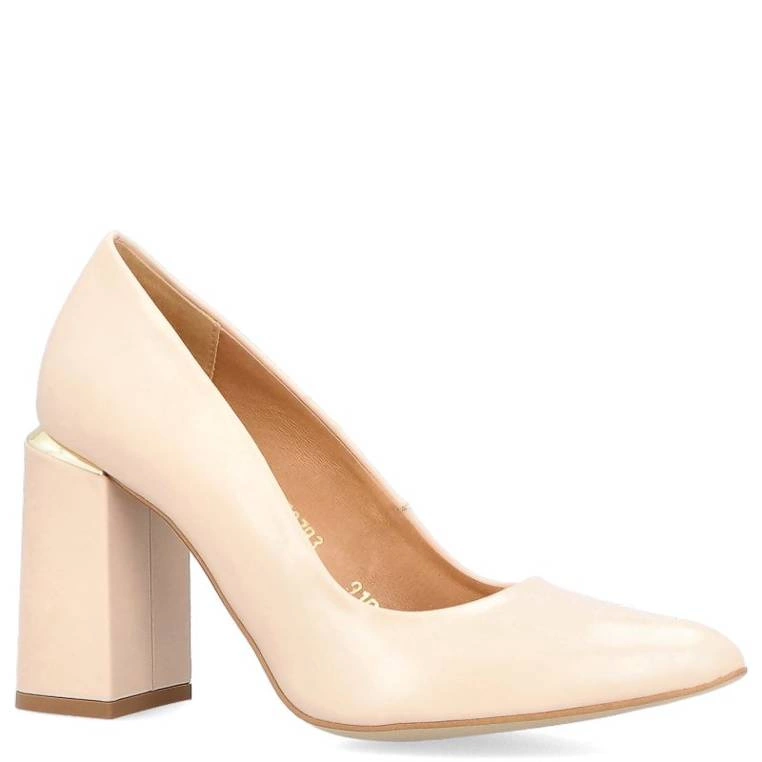 Czółenka na modnym słupku - TYMOTEO PARU BEŻOWE