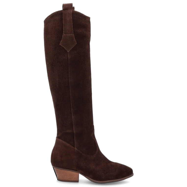 Kozaki ze skóry zamszowej - TYMOTEO A1006 CZEKOLADOWE