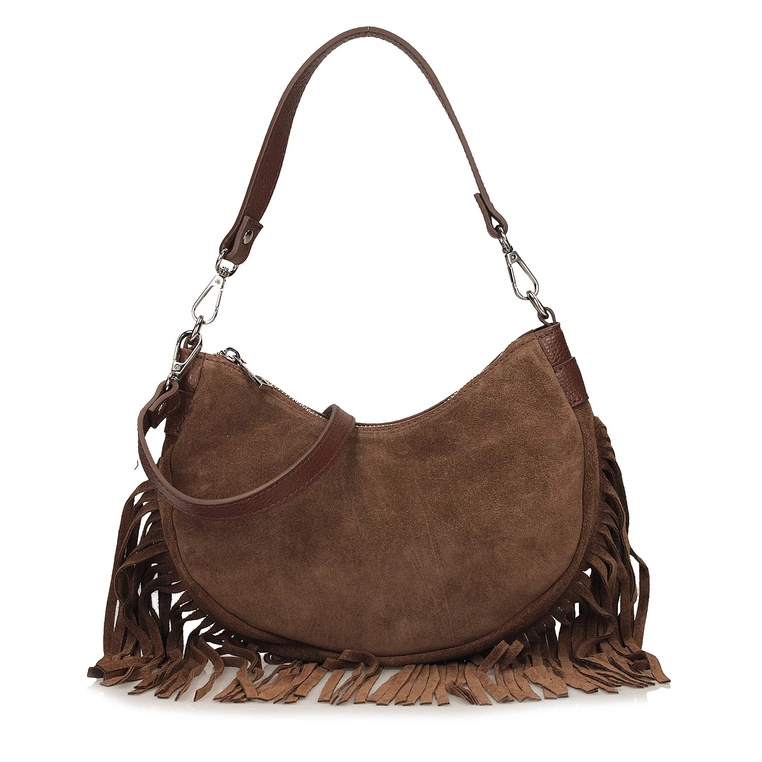 Skórzana torebka z frędzlami - TOSCANIO G103 BRĄZOWA