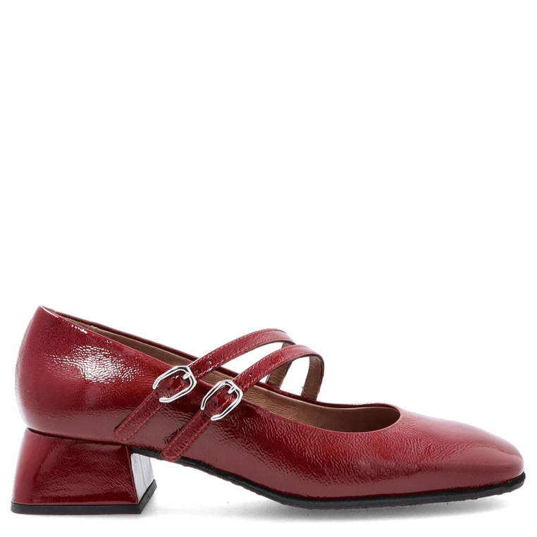 Skórzane czółenka z paskami - WONDERS D-1901 BORDOWE