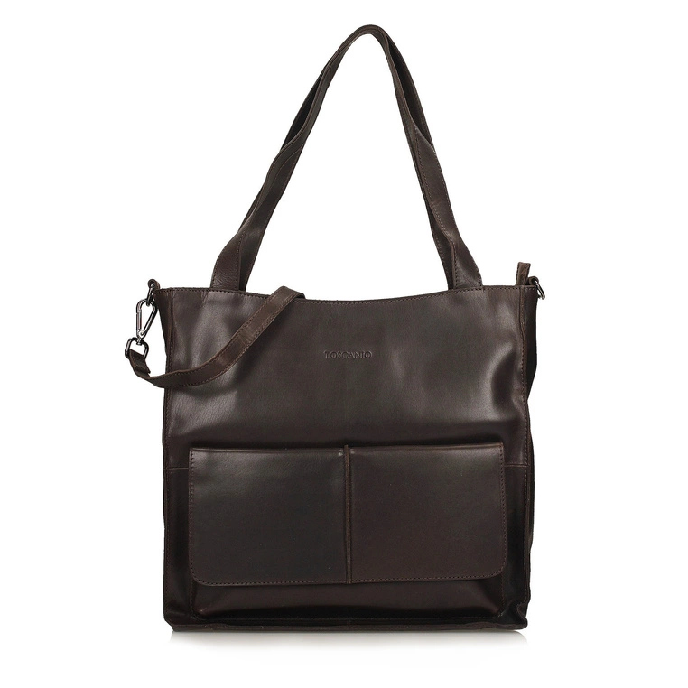 Torebka skórzana shopper - TOSCANIO TR12744 CIEMNY BRĄZ