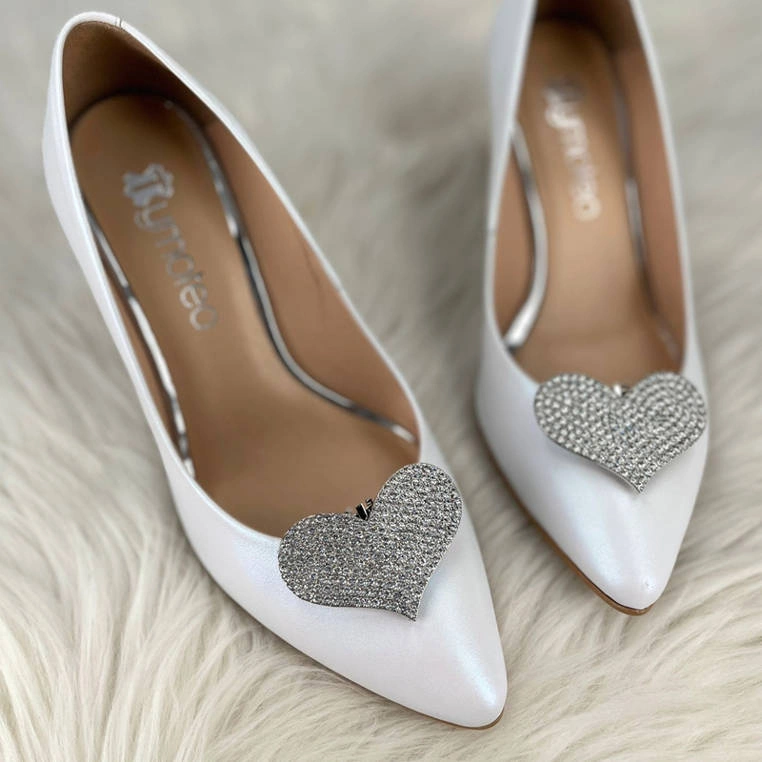 Klipsy do butów błyszczące serca z kryształkami - TYMOTEO LOVE T41 SREBRNE