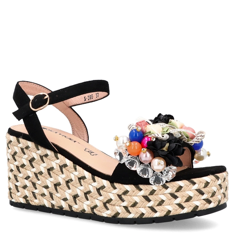 Modne sandały na koturnie - SCAVIOLA S-395 CZARNE