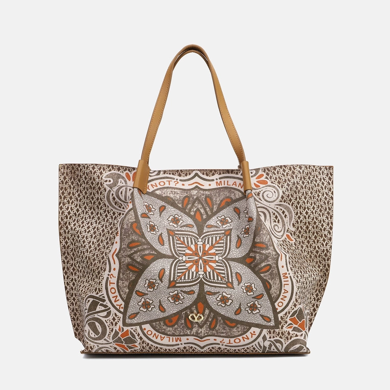 Torebka shopper duża - YNOT FLOWER FLW707S5 BRĄZOWA