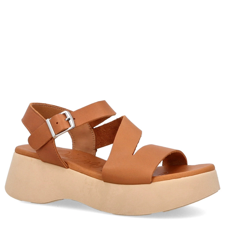 Skórzane sandały na platformie - OH! MY SANDALS 5685 BRĄZOWE