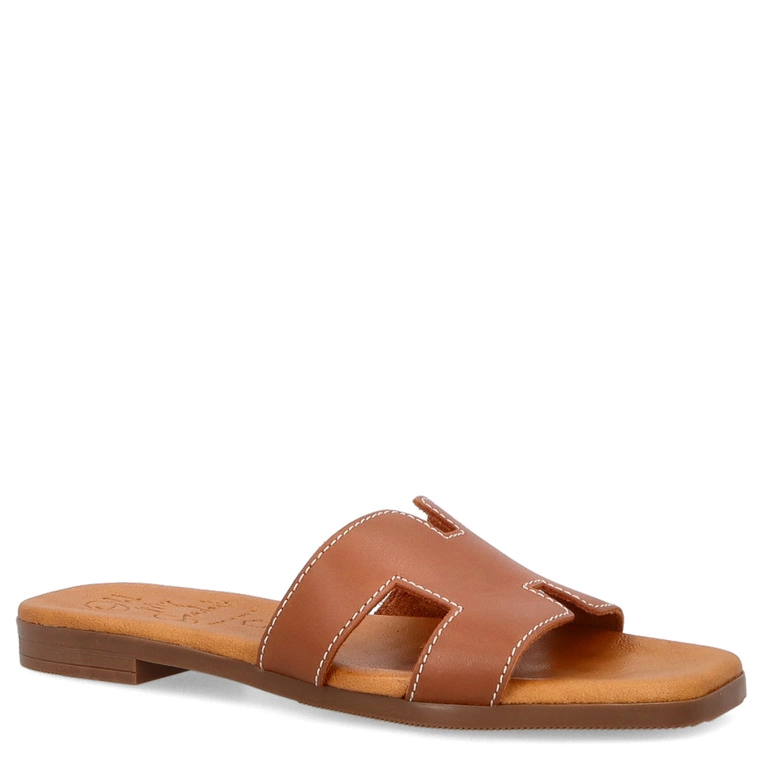 Wygodne klapki ze skóry - OH! MY SANDALS 5566 BRĄZOWE