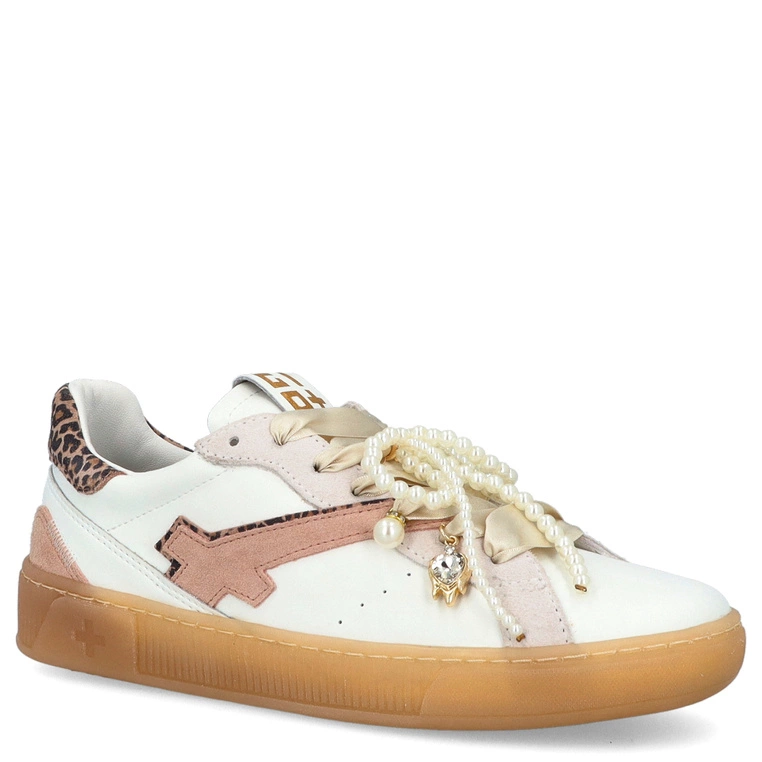 Sneakersy skórzane z ozdobami - GIO+ BLUE100 BIAŁE