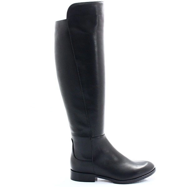 Płaskie oficerki ze skóry za kolano - KOTYL 2545 CZARNE