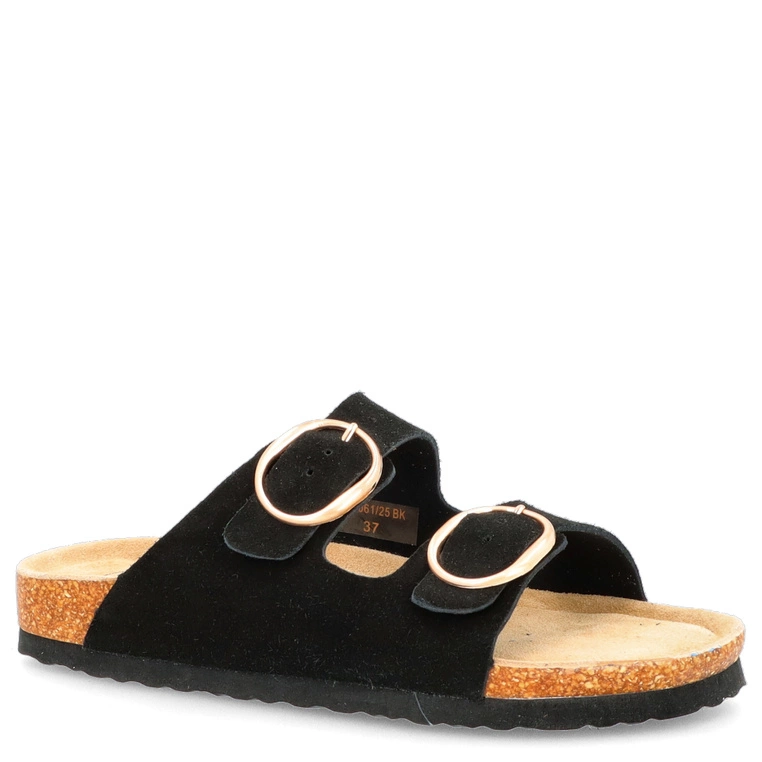 Skórzane klapki na korku - FILIPPO DK7061/25 CZARNE