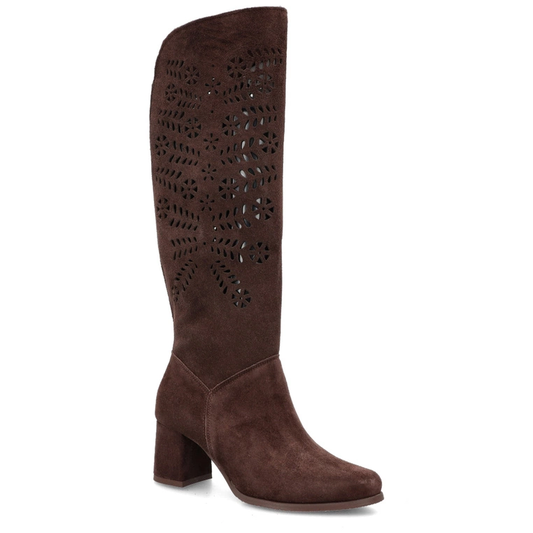 Stylowe ażurowe kozaki - TYMOTEO L1001 CZEKOLADOWE