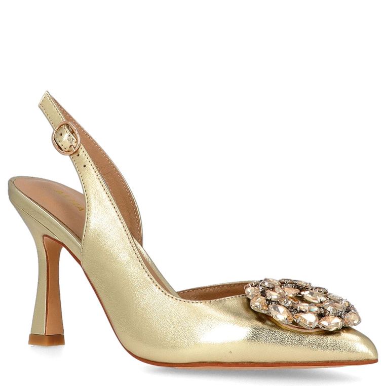 Hiszpańskie szpilki z odkrytą piętą - ALMA EN PENA V250621 ZŁOTE