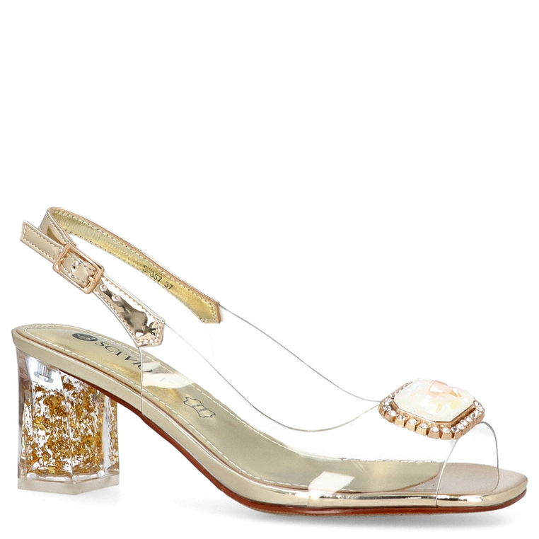 Silikonowe sandały na zdobnym obcasie - SCAVIOLA S-357 ZŁOTE
