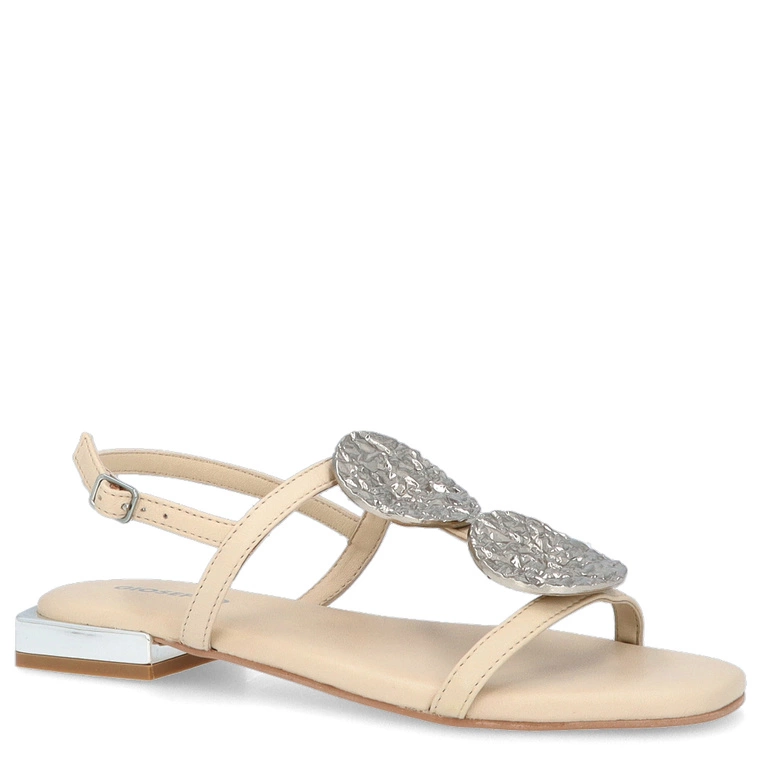 Skórzane sandałki z ozdobami - GIOSEPPO 72364 KREMOWE