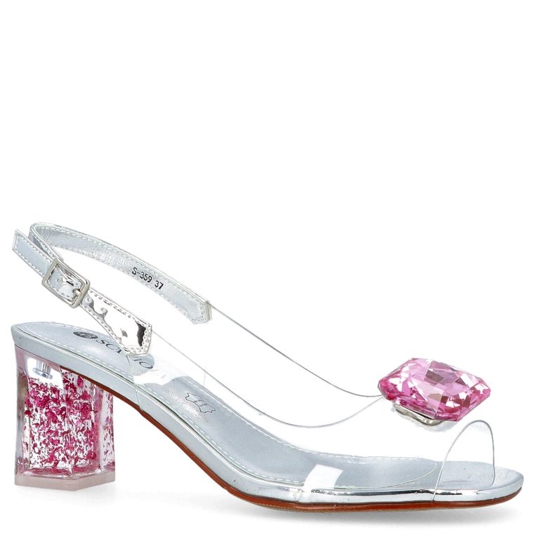 Silikonowe sandały na zdobnym obcasie - SCAVIOLA S-359 SREBRNE