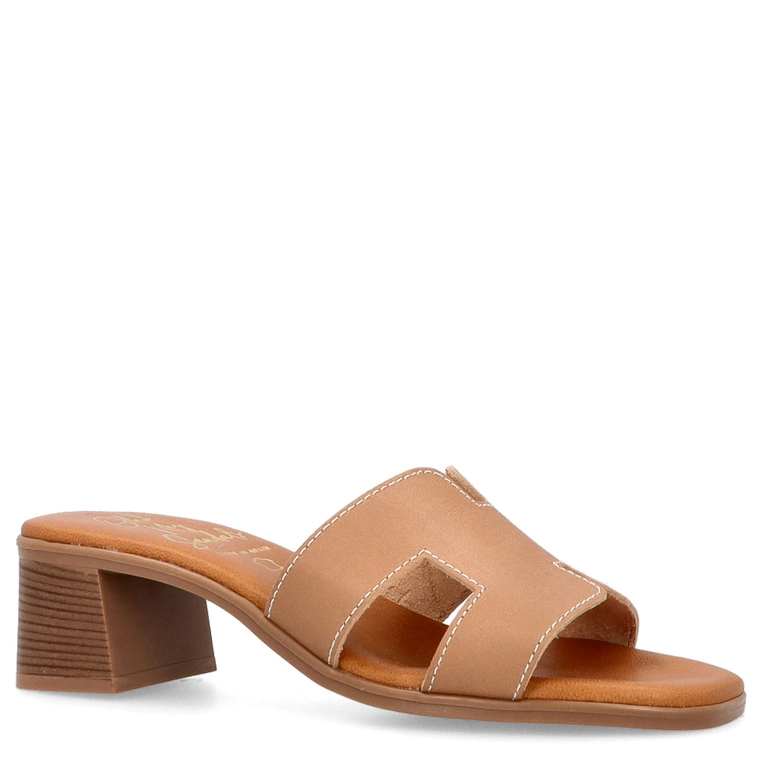 Skórzane klapki na obcasie - OH! MY SANDALS 5610 BRĄZOWE