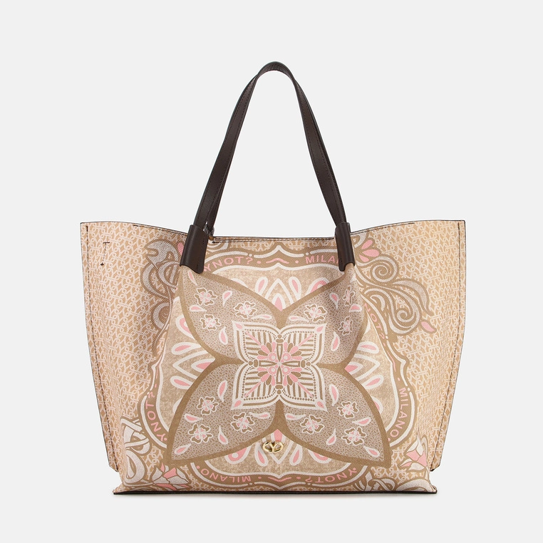 Torebka shopper duża - YNOT FLOWER FLW707S5 BEŻOWA