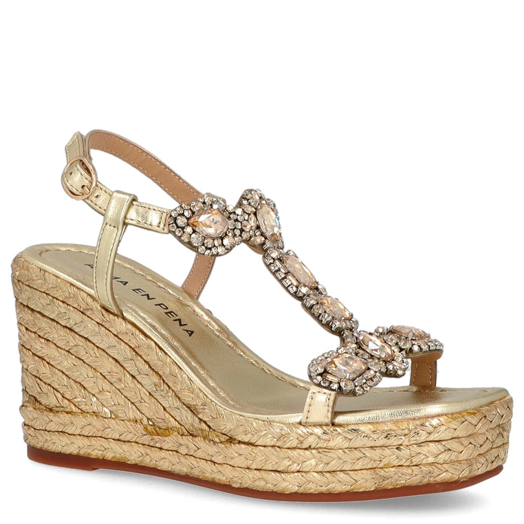 Hiszpańskie sandały na koturnie - ALMA EN PENA V251270 ZŁOTE