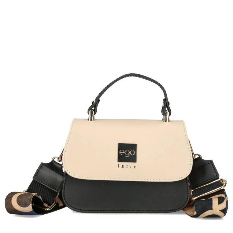 Torebka kuferek ze skóry - EGO ES-S0216 CZARNO-BEŻOWA