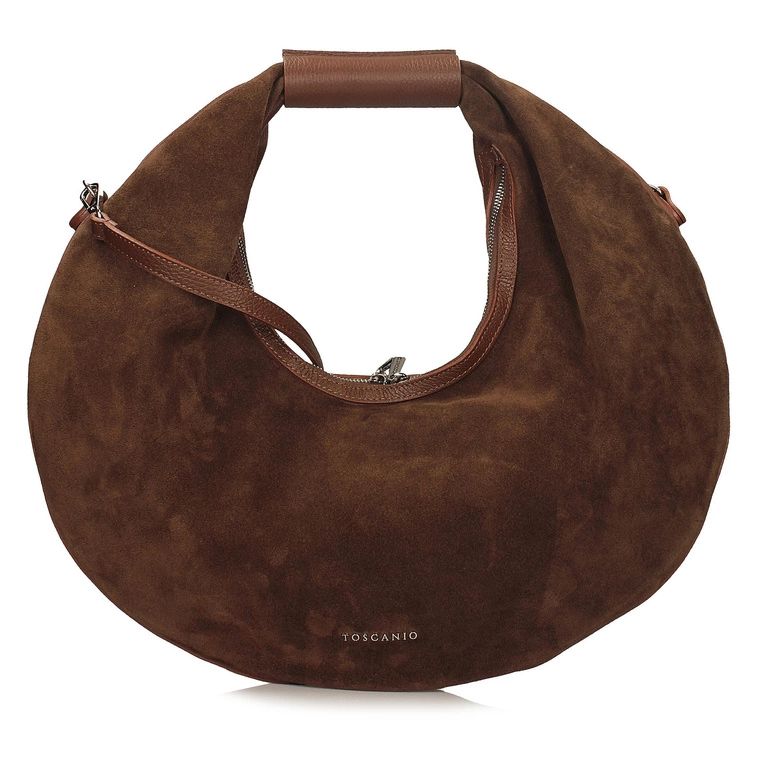 Okrągła torebka ze zamszu - TOSCANIO G89 BRĄZOWA