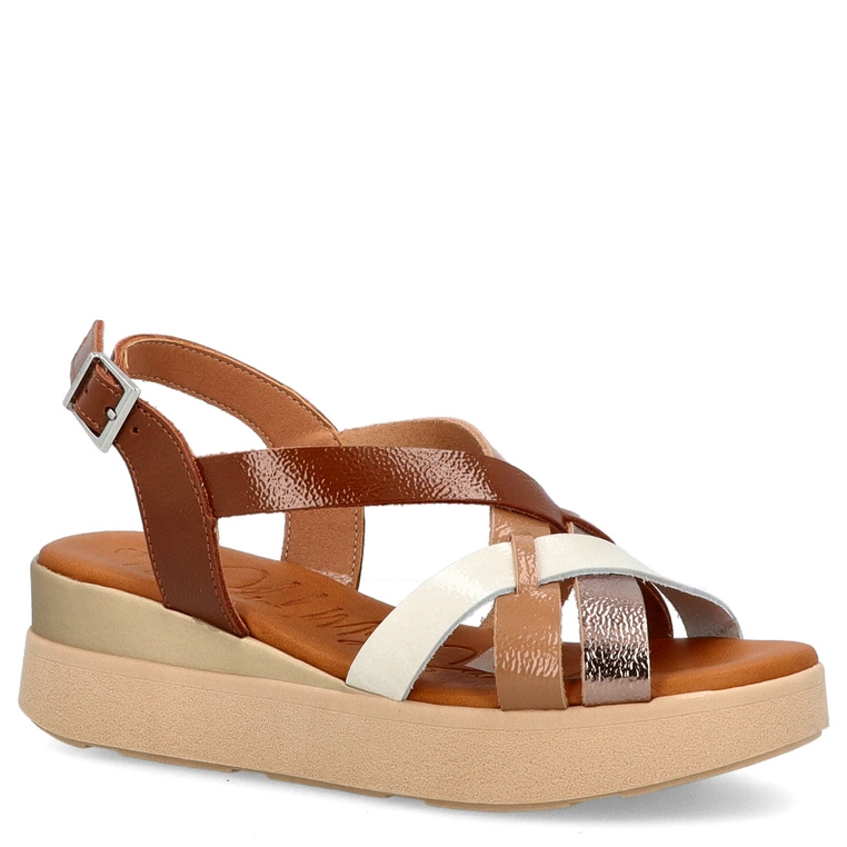 Skórzane sandały na platformie - OH! MY SANDALS 5670 BRĄZOWE